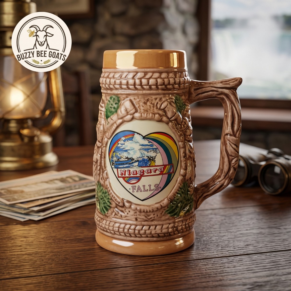 Vintage Japanese Ceramic Beer Stein - Relief Molded Alpine Village Scene (6")